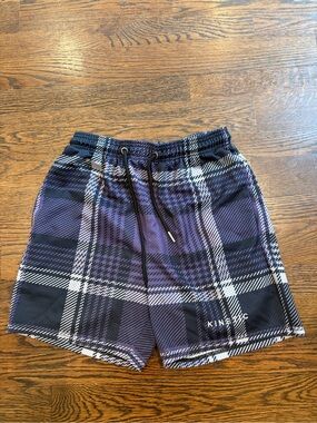 Kinetix Purple Plaid Men's Drawstring Swim Shorts